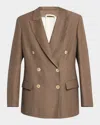 Brunello Cucinelli Women Linen Blend Double-breasted Jacket In C2925 Dark Brown