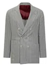 Brunello Cucinelli Double-breasted Grey Blazer With Pinstripe Pattern In Gray