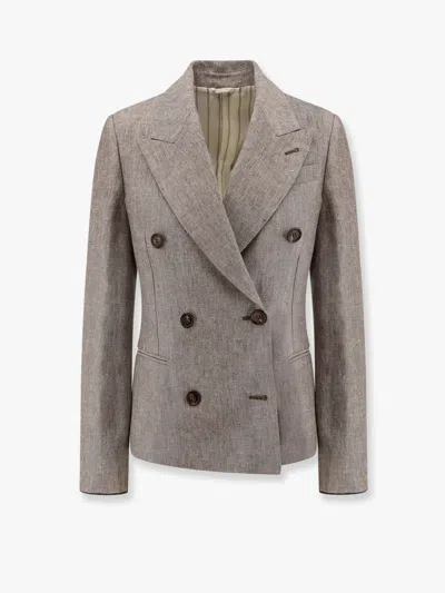 BRUNELLO CUCINELLI DOUBLE-BREASTED HEMP AND LINEN BLAZER