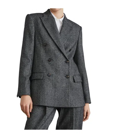 Brunello Cucinelli Double-breasted Herringbone Blazer In Black