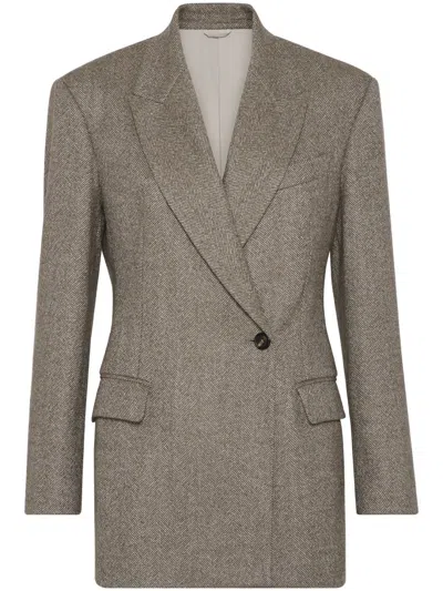 BRUNELLO CUCINELLI DOUBLE-BREASTED HERRINGBONE BLAZER
