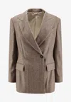 Brunello Cucinelli Double-breasted Herringbone Blazer In Brown
