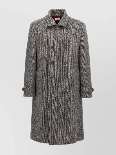 BRUNELLO CUCINELLI DOUBLE-BREASTED HERRINGBONE COAT BUTTONED CUFFS