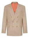 Brunello Cucinelli Double-breasted Houndstooth Blazer In Neutral