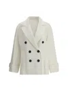 Brunello Cucinelli White Double Breasted Jacket With Beaded Jewelry Decoration