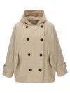 Brunello Cucinelli Double-breasted Jacket With Hood And Flap Pockets In Beige