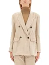 Brunello Cucinelli Hammered Corduroy Blazer With Monili In Beige