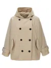Brunello Cucinelli Double-breasted Jacket With Hood And Flap Pockets In Beige