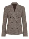 Brunello Cucinelli Wool Double-breasted Jacket With Front Pockets In Brown