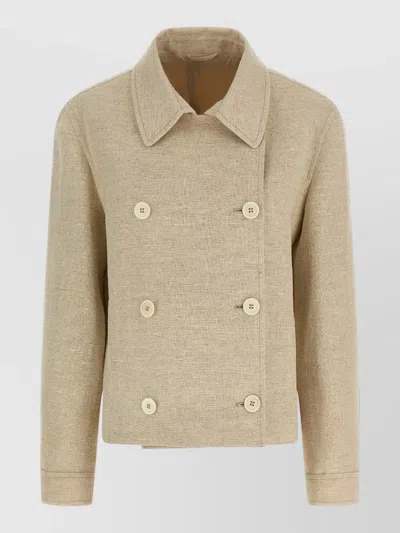 Brunello Cucinelli Double Breasted Jacket Buttoned Cuffs Collar In Brown
