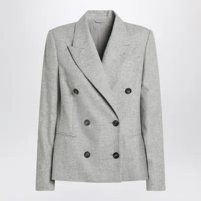 Brunello Cucinelli Grey Double-breasted Wool Jacket Women In Gray