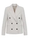 Brunello Cucinelli Double Breasted Wool And Cashmere Jacket In Gray