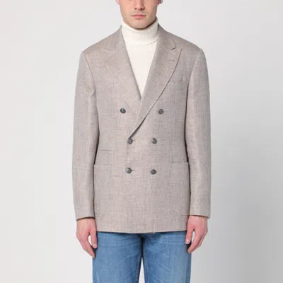 BRUNELLO CUCINELLI BRUNELLO CUCINELLI DOUBLE BREASTED JACKET IN LINEN AND COTTON