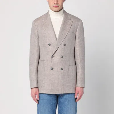 BRUNELLO CUCINELLI BRUNELLO CUCINELLI DOUBLE-BREASTED JACKET IN LINEN AND COTTON