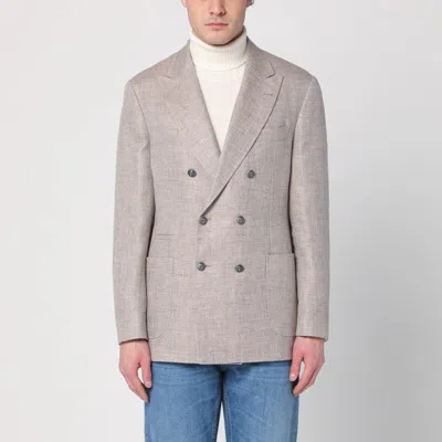 Brunello Cucinelli Double-breasted Jacket In Linen And Cotton Men In Gray