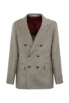 Brunello Cucinelli Double-breasted Jacket In Linen, Wool And Silk In Corteccia