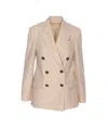 Brunello Cucinelli Beige Double-breasted Jacket In Wool And Cashmere In Neutral