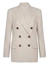 Brunello Cucinelli Beige Double-breasted Jacket With Notched Revers In Virgin Wool Blend Woman In Nude