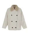 Brunello Cucinelli Beige Double-breasted Jacket With Spread Collar In Tech Fabric Woman In White