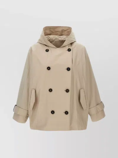 BRUNELLO CUCINELLI DOUBLE-BREASTED JACKET WITH HOOD AND FLAP POCKETS