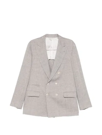 Brunello Cucinelli Double-breasted Knit Jacket In Gray