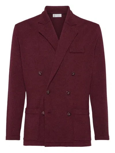 Brunello Cucinelli Double-breasted Knitted Blazer In Burgundy