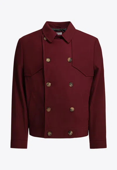 Brunello Cucinelli Double-breasted Leather Coat In Burgundy