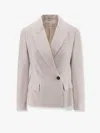 Brunello Cucinelli Double-breasted Linen Blazer In Beige