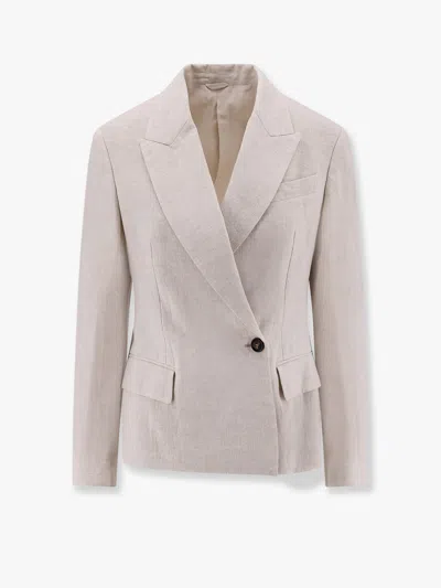 Brunello Cucinelli Double-breasted Linen Blazer In Beige