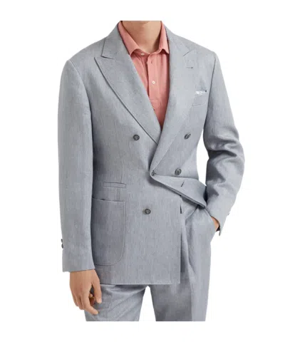 Brunello Cucinelli Double-breasted Linen Blazer In Gray