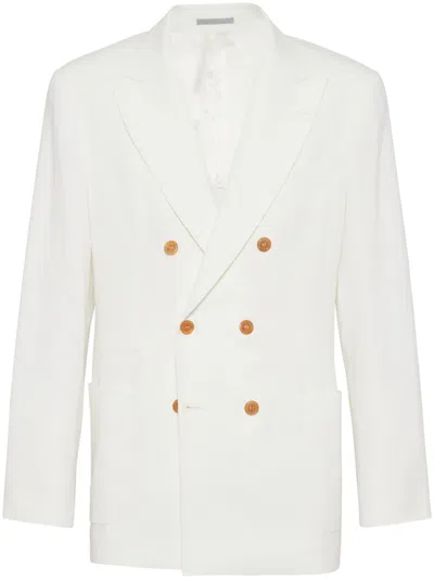 Brunello Cucinelli Patched Pocket Double-breasted Plain Dinner Jacket In Beige