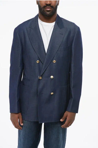 Brunello Cucinelli Double-breasted Linen Blend Blazer With Peak Lapel