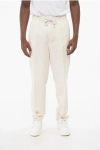 Brunello Cucinelli Double-breasted Linen Blend Pants With Elastic Waistband In Neutral