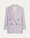 Brunello Cucinelli Double-breasted Linen Gabardine Blazer In Purple Ash