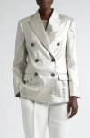 Brunello Cucinelli Metallic Linen Double-breasted Blazer Jacket In C281 Silver