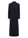 Brunello Cucinelli Blue Double-breasted Long Coat With Peak Revers