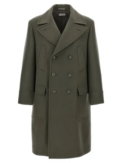 Brunello Cucinelli Double-breasted Long Coat In Green