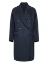 Brunello Cucinelli Women Blue Cashmere Double-breasted Cocoon Coat In Blue