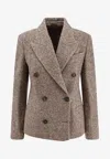 Brunello Cucinelli Virgin Wool And Silk Melange Diagonal Double-breasted Blazer In Neutral