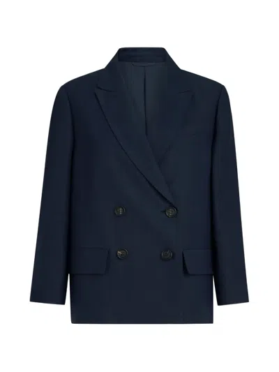 Brunello Cucinelli Double-breasted Monili Blazer In Blue
