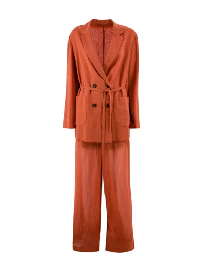 Brunello Cucinelli Double Breasted Monili Chain Suit In Orange