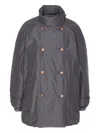 Brunello Cucinelli Double-breasted High Neck Down Jacket In Gray