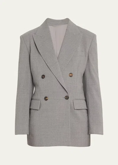 Brunello Cucinelli Double-breasted Panama Wool Jacket In C011 Medium Grey
