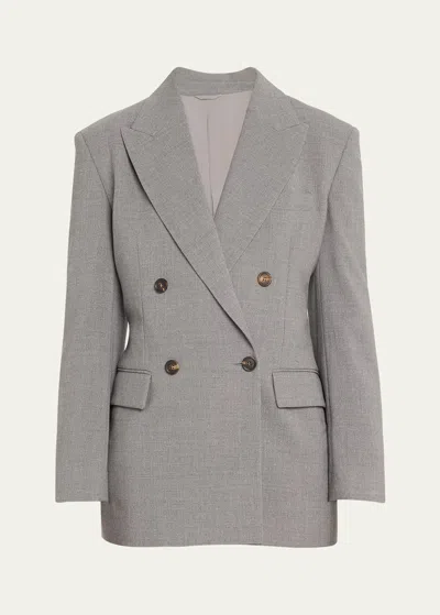 Brunello Cucinelli Double-breasted Panama Wool Jacket In Grau