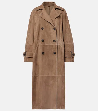 Brunello Cucinelli Double-breasted Paneled Suede Coat In Brown