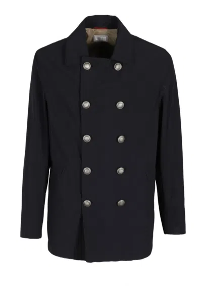 Brunello Cucinelli Double Breasted Picot Microfiber In Black