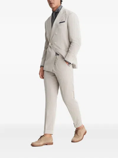 Brunello Cucinelli Double-breasted Pinstripe Suit In Neutral