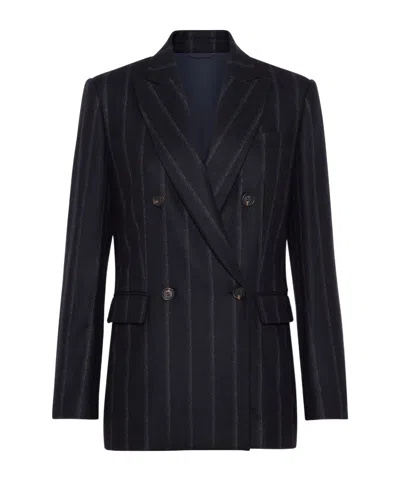 Brunello Cucinelli Double-breasted Pinstriped Blazer In Black