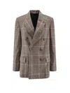 Brunello Cucinelli Double-breasted Checkered Blazer Lapel Design In Brown