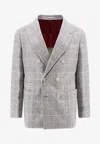 Brunello Cucinelli Prince Of Wales Checked Silk-blend Blazer In Gray